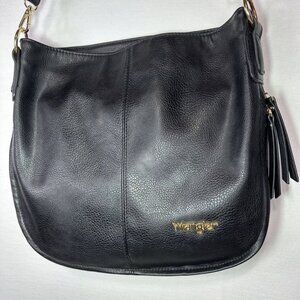 Wrangler Hobo Crossbody Shoulder Bag Black Leather Purse Expandable Zip